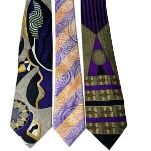 3 Vintage 90s‎ Silk Ties Jason & Vogue, Palani, Florence Bold Geometric Paisley